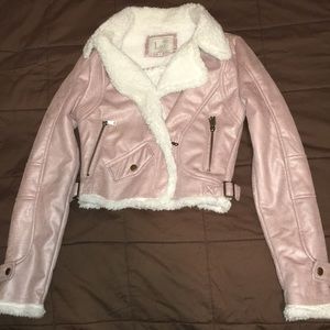Luz pink nude snake print polyester jacket.